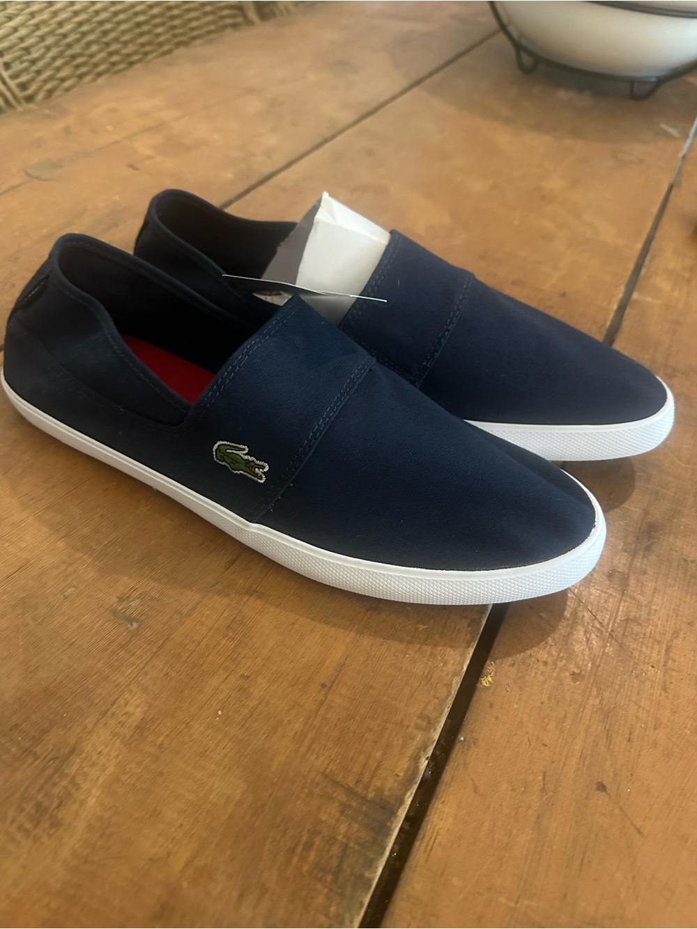 Lacoste Navy Canvas Slip-On Loafers with White Sole